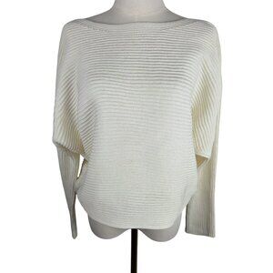Vince Sweater Size Large White Cotton Rib-Knit Boat Neck Dolman Sleeve Ivory